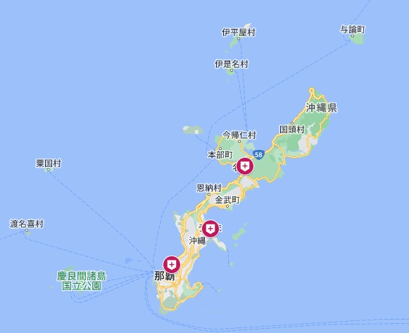 沖縄島県性病診察マップ